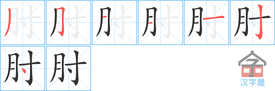 《肘》的笔顺分步演示（一笔一画写字）